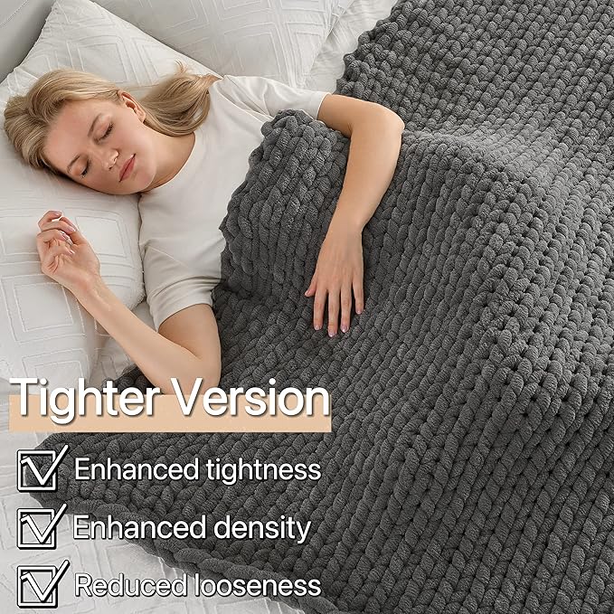 Maetoow Tighter Version Chenille Chunky Knit Blanket Throw (40×50 Inch), Handmade Warm & Cozy Blanket Couch, Bed, Home Decor, Soft Fleece Banket, Boho Thick Blankets and Giant Yarn Throws,Dark Grey