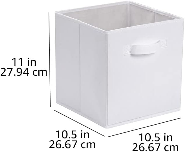 Amazon Basics Collapsible Fabric Storage Cubes Organizer with Handles, Sturdy, White, 10.5-x-10.5-x-11-inch, Pack of 6