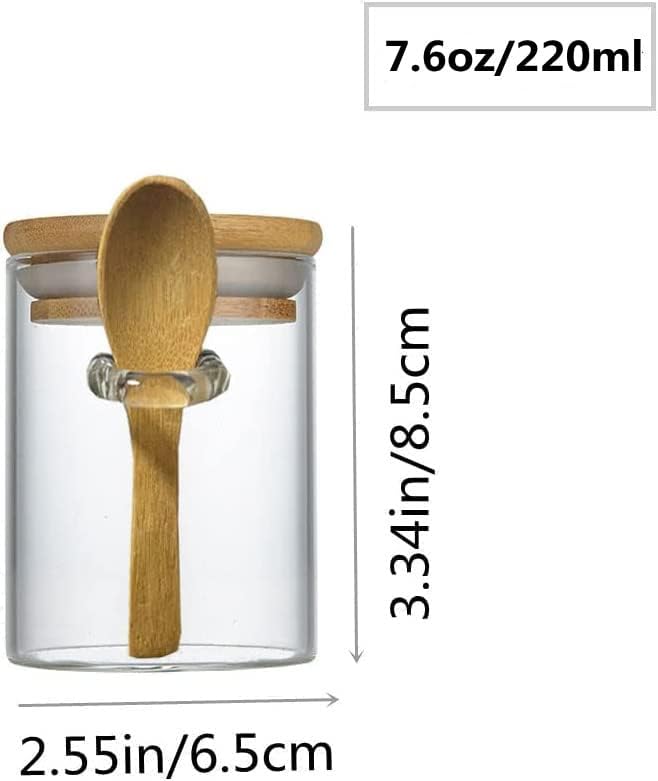 7.6 oz Airtight Mini Glass Jars with Bamboo Lids and Bamboo Spoons, Spice Jars Small Food Storage Containers for Kitchen, Bathroom, Home Decor Set of 8