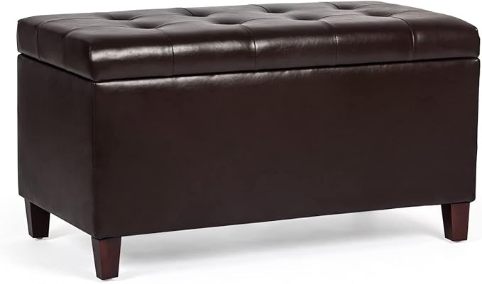 Asense Storage Ottoman Bench, Faux Leather Upholstered End of Bed Bench with Safety Hinge Wooden Legs, for Entryway Bedroom (Chocolate Brown, 33.3")