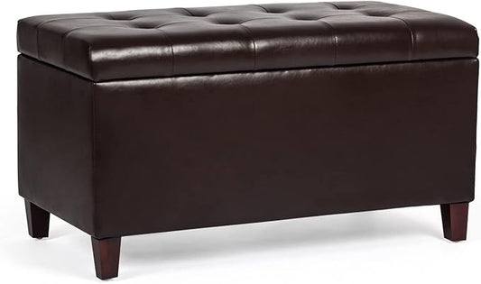 Asense Storage Ottoman Bench, Faux Leather Upholstered End of Bed Bench with Safety Hinge Wooden Legs, for Entryway Bedroom (Chocolate Brown, 33.3")