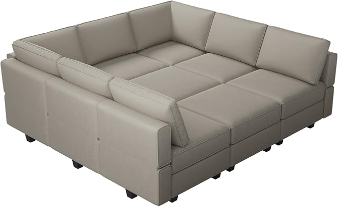 Belffin Modular Sectional Sofa with Ottomans Velvet Reversible Chaise Sleeper Bed Storage Seat Grey…, MD-S-1