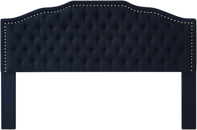24KF Upholstered Button Tufted King Size Headboard with Nailhead Trim, Elegant Boucle Fabric California King headboard, 6031-K-Boucle-Navy