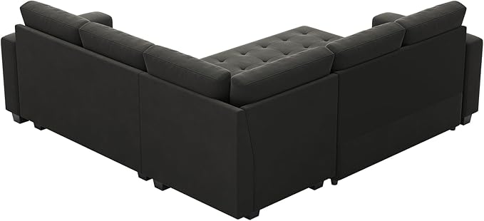 Belffin Modular Sectional Sleeper Sofa with Pull Out Couch Bed Velvet Convertible L Shaped Sectional Couch for Living Room Apartment Grey