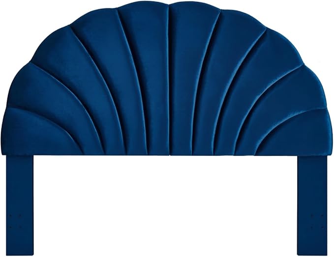 24KF Stunning Crown Design King Headboard, Upholstered Soft Velvet Petal Pattern Headboard King/CA King-6039-K-Navy