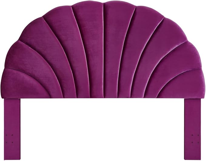 24KF Stunning Crown Design King Headboard, Upholstered Soft Velvet Petal Pattern Headboard King/CA King-Violet