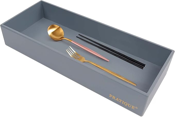 Bamboo Drawer Organizer - Kitchen Utensil Organizer Silverware Tray Cutlery Holder，Office Desk Supplies and Accessories,15 * 5.9 * 2.6,Grey