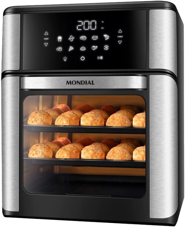 Air Fryer Oven 1800W, 12.7QT Capacity, Touchscreen Panel, Automatic Shut-Off – Black & Stainless Steel – Mondial