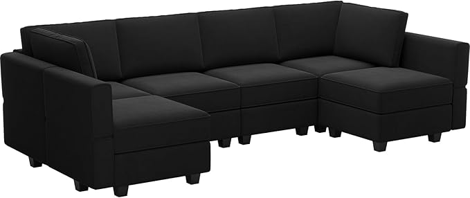 Belffin Modular Reversible Sectional Sofa U Shaped Couch with Storage Seat with Chaise Velvet Black