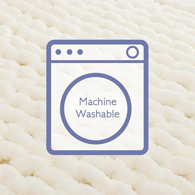 Bigacogo Chunky Knit Throw Blanket for Couch, 60x80 inches, 100% Hand Knitted with Thick Jumbo Chenille Yarn, Cozy Soft Large Rope Knot Cable Crochet Blankets for Sofa Bed Living Room, Ivory