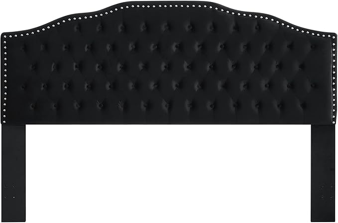 24KF Upholstered Button Tufted King Size Headboard with Nailhead Trim, Soft Velvet Fabric Headboard King/Cal King Size-Black