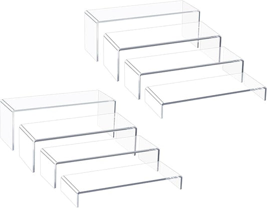 Acrylic Display Risers,12'' Large Display Stands, Thickened to 0.2''(5mm) Stackable Acrylic Shelves for Perfume Display, Clear Risers for Cupcake Stand,Pop Figurines,Tumbler,Food (Clear, 8PCS)