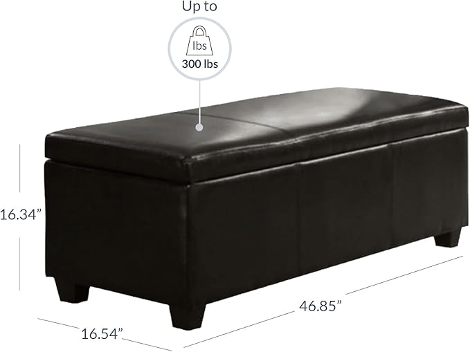 BELLEZE 47 Inch Storage Ottoman, Faux Leather Storage Bench Bedroom Bench with Safety Close Hinge, Ottoman with Storage for Living Room, Entryway, Hallway, Foot Rest, Support 300lbs - Brown