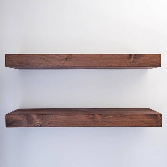 Modern Floating Shelves 3 Inches Thick for Wall, Wide Shelves for Kitchen, Living Room, Bedroom, and Bathroom, Natural Pine Wood, Rustic Wooden Shelf, (Set of 2) (Provincial, 24Lx3Hx6D)
