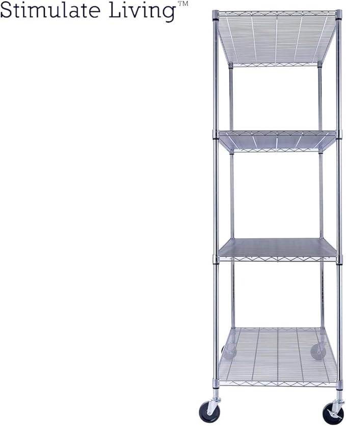 48"x24"x72" Prime Heavy Duty Chrome 4-Tier Wire Shelving NSF 3200 LBS MAX Capacity Storage Rack for Commercial, Hospital, School, Garage, and Kitchen Uses (with Wheels)