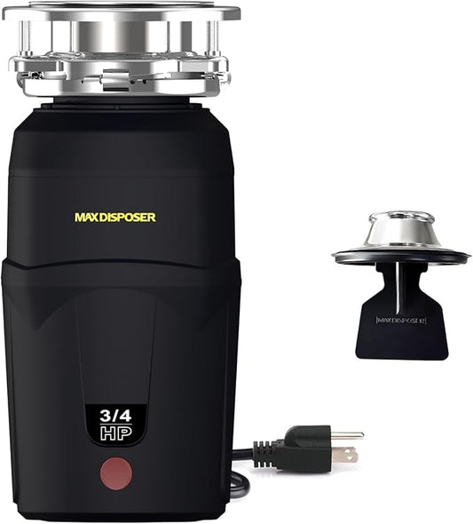 A600 Garbage Disposal 3/4 HP for Kitchen Sink, Food Waste Disposer Fast Continuous Feed Stainless Steel Grind, Quiet, Ease Install, With Power Cord, Powerful Drainage Compact Design 0.75 Horsepower