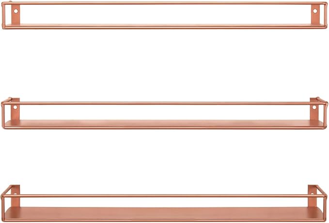 MyGift Modern Copper Metal Wall Mounted Display Racks, Set of 3