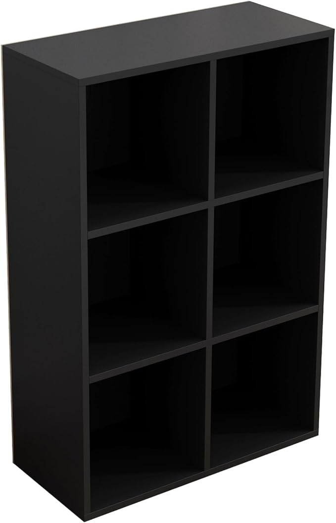6-Cube Storage Shelf Bookcase - Wooden 3-Tier Floor Standing Open Bookshelf for Home and Office, Display Cabinet, Black