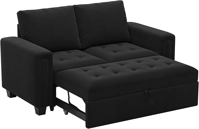 Belffin Modular Sectional Sleeper Sofa with Pull Out Couch Bed Modular Sleeper Loveseat Sectional Sofa Velvet Fabric for Living Room Apartment Black