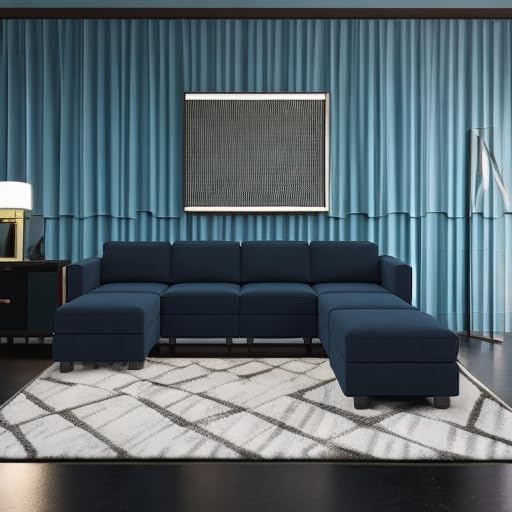 Belffin Modular Sectional Sofa U Shaped Sectional Couch with Reversible Chaises Velvet Modular Sofa with Storage Seat Blue