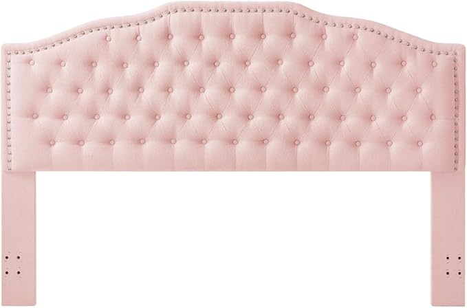 24KF Upholstered Button Tufted King Size Headboard with Nailhead Trim, Elegant Boucle Fabric California King headboard, 6031-K-Boucle-Pink