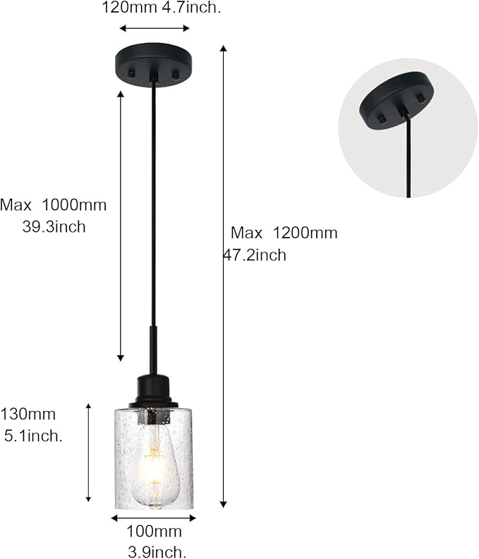 Modern Farmhouse Mini Chandeliers 3 Pack Black Pendant Lights Kitchen Island with Seeded Glass, Dining Room Lighting Fixtures Hanging Ceiling for Sink Bar Hallway Porch Corridor Bedroom