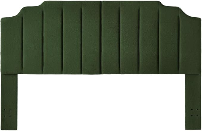 24KF Dark Green Teddy Fabric Tufted King Upholstered Headboard, Modern Vertical Channel Design California King Headboard with Stepped Silhouette Top Edge,6026-K-Teddy Dark Green
