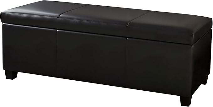 BELLEZE 47 Inch Storage Ottoman, Faux Leather Storage Bench Bedroom Bench with Safety Close Hinge, Ottoman with Storage for Living Room, Entryway, Hallway, Foot Rest, Support 300lbs - Black