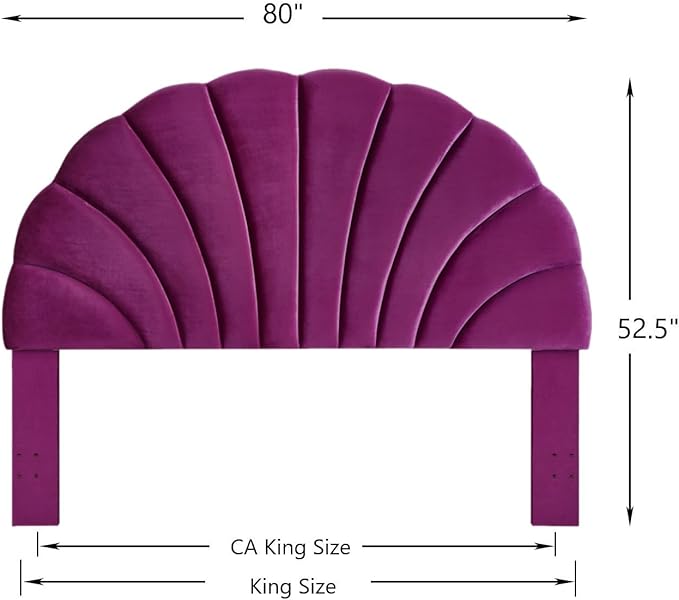 24KF Stunning Crown Design King Headboard, Upholstered Soft Velvet Petal Pattern Headboard King/CA King-Violet