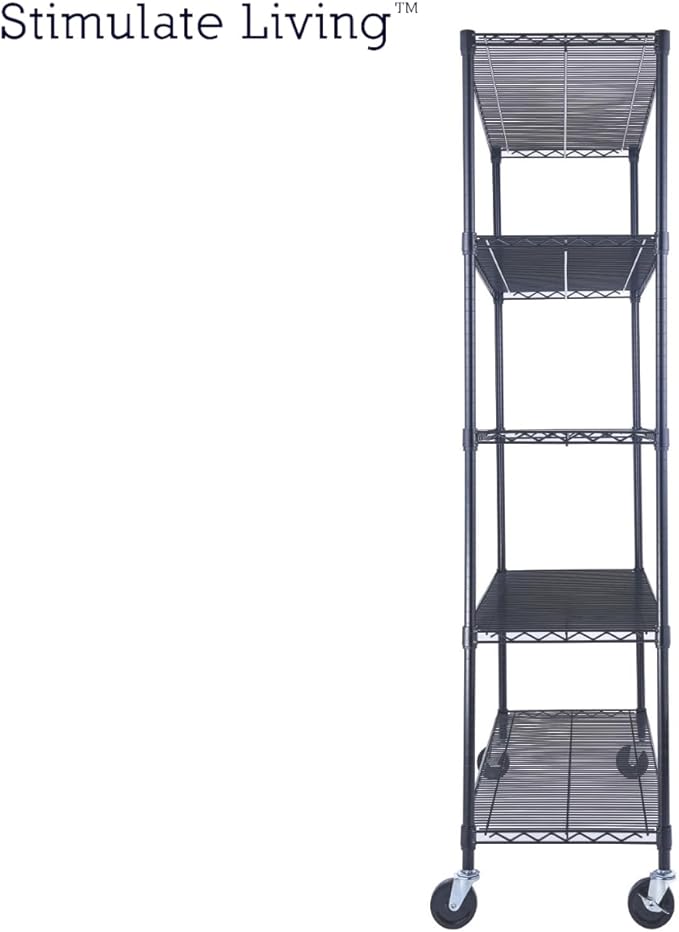 48"x18"x72" PRIME HEAVY DUTY Black 5-Tier Wire Shelving NSF 4000 LBS MAX Capacity Storage Rack for Commercial, School, Home, Garage, Warehouse, Industrial, and Hospital Uses (with Wheels)