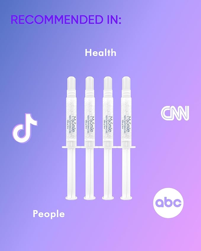 MySmile 4Pcs 35% Non-Sensitive Teeth Whitening Gel Refill Pack Kit for Whitening Teeth - Effective Painless Carbamide Peroxide Enamel Safety Mint Flavor Teeth Whitener(Not Include LED Mouth Tray)