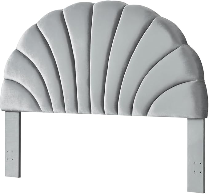 24KF Stunning Crown Design King Headboard, Upholstered Soft Velvet Petal Pattern Headboard King/CA King-Gray