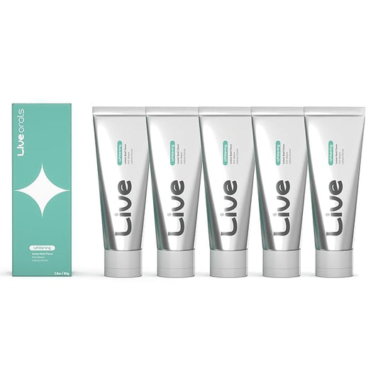 Live Orals Whitening Toothpaste 80g x 5 Units - Fluoride-Free Stain Removal, Strengthens Enamel, Natural Ingredients, Fresh Mint Flavor