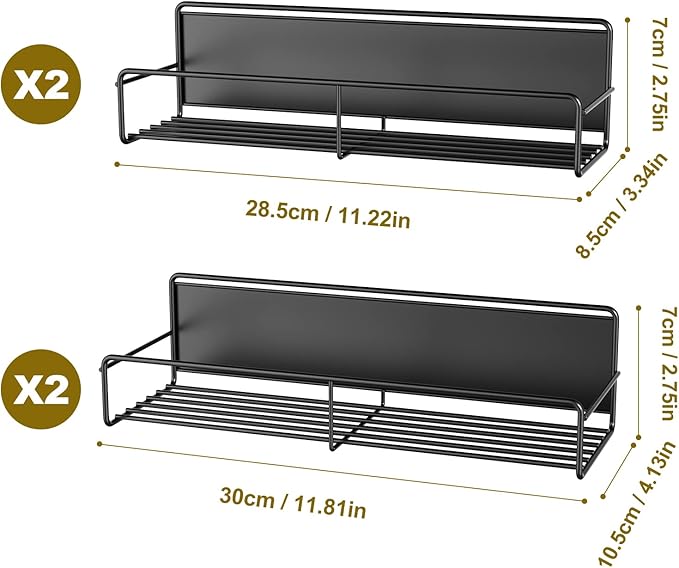 4 Pack Magnetic Spice Rack for Refrigerator, Magnetic Shelf Fridge Organizer for Kitchen Storage, Black