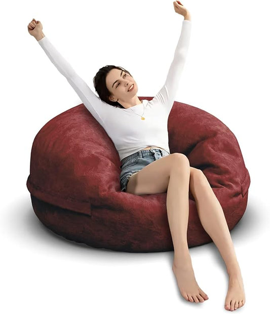 Bean Bag Chair for Adults 3FT,Soft Removable Cover for Teens/Girls Bedroom,Fluffy Giant Round Floor Beanbag Lounger Chairs (No Filler,Claret)