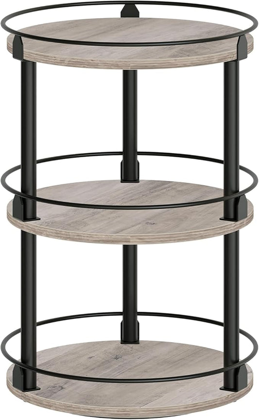 3-Tier Lazy Susan Organizer, Rotating Spice Rack, Spinning Organizer, Industrial Turntable Spice Rack Organizer for Cabinet, Kitchen Countertop, Greige and Black SR23BG