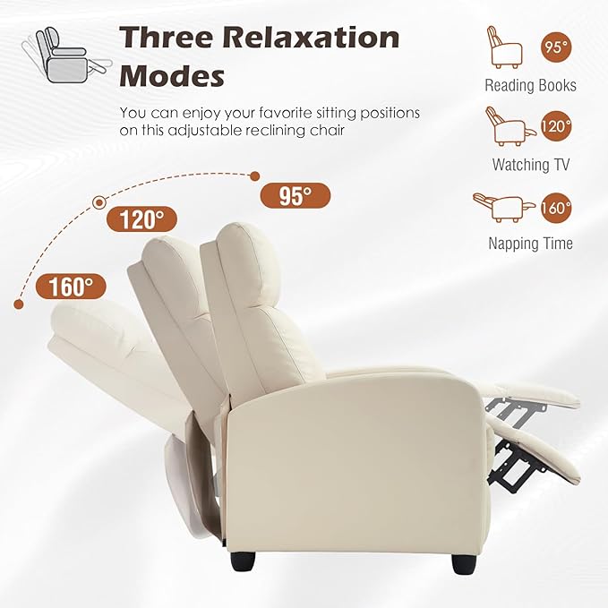 BestMassage | Recliner Chair | No Massage Function | Pu Beige | with Lumbar Support, Adjustable Push Back, Wide Armrests, Footrest & Padded Seat | Easy Assembly | for Living Room, Home Theatre