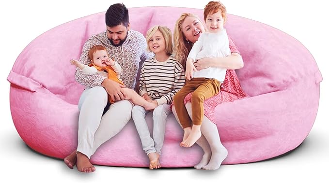 Bean Bag Chair for Adults 7FT,Soft Removable Cover for Teens/Girls Bedroom,Fluffy Giant Round Floor Beanbag Lounger Chairs (No Filler,Pink)
