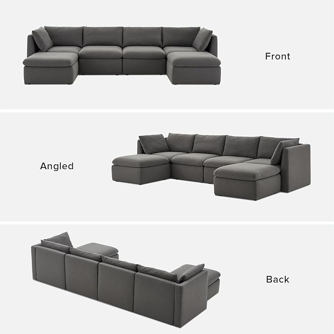 mopio Oversized Modular Sectional Sofa with Fully Removable Covers and Storage, Convertible U, L-Shaped and Sleeper Sectional, Modern Couches with Ottoman Chaise (Stone Gray Fabric, 6 Seats, U)