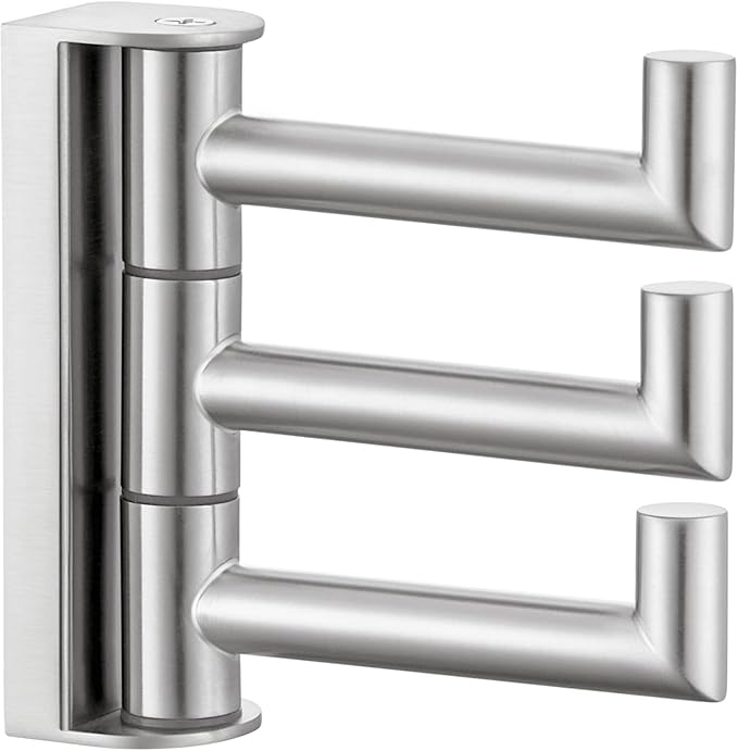 Angle Simple Swivel Towel Hook 3 Arms, SUS 304 Stainless Steel Foldable Robe Towel Hook for Bathroom, Wall Coat Holder, Brushed Nickel