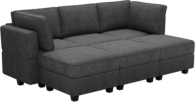 Belffin Terry Fabric Modular Sectional Sleeper Sofa Bed with Storage Convertible Sectional Couches for Living Room 6 Seaters Dark Grey Modular Sofa