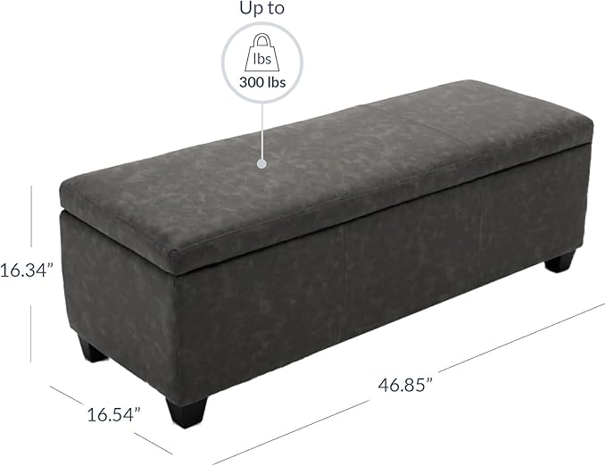 BELLEZE Storage Faux Leather Ottoman, 47 Inch Bench Bedroom Bench with Safety Close Hinge, Extra Long Ottoman with Storage for Living Room, Entryway, Hallway, Foot Rest, Support 300lbs - Rustic Gray
