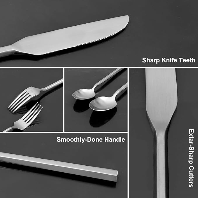 20 Piece Stainless Steel Silverware Set, Handle Flatware, Modern Matte Finish Cutlery Set, Service for 4, Dishwasher Safe