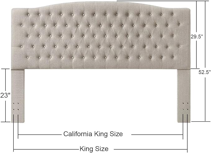 24KF Upholstered Tufted Button Linen Fabric Headboard,Comfortable Fashional Headboard King/CA King Size,Linen