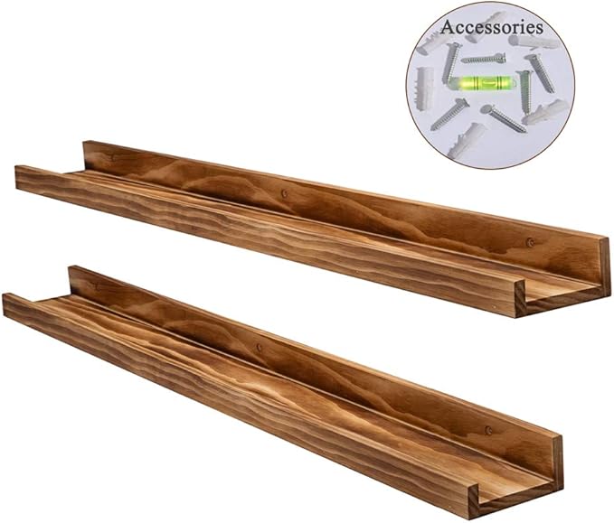 AZSKY Rustic Wood Floating Shelves for Nursery Books Long Wall Bookshelf Photo Picture Ledge Shelf with Lip Wall Shelf for Kids Bedroom Bathroom Living Room Office Frames 36 Inches Set of 2