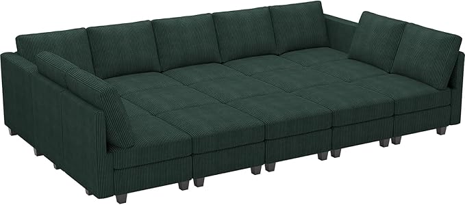 Belffin Large 15 Seat Modular Sectional Sofa with Storage Seat Corduroy Sleeper Sectional Sofa Bed Oversized Convertible Modular Couch for Living Room Green