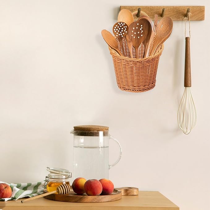 6 Pack 3 Size Woven Hanging Fruit Basket, Wall Hanging Wicker Baskets, Wall fruit Wicker Basket for Kitchen, Planter, Vegetable & Fruit, Boho Home Decor