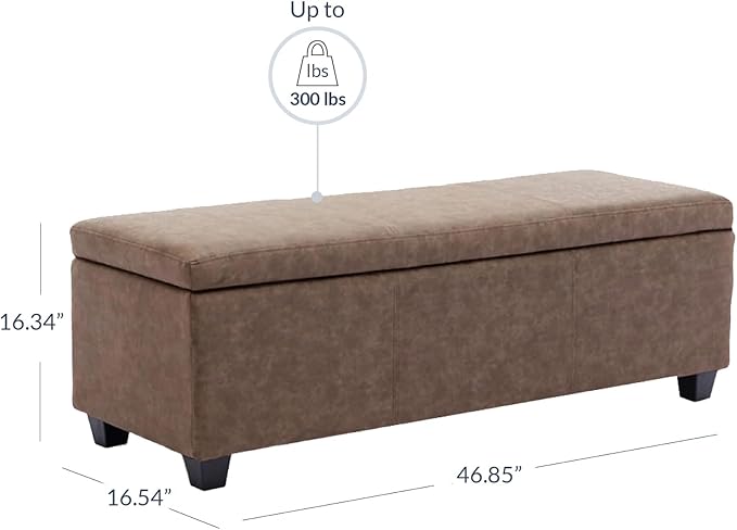BELLEZE 47 Inch Storage Ottoman, Faux Leather Storage Bench Bedroom Bench with Safety Close Hinge, Ottoman with Storage for Living Room, Entryway, Hallway, Foot Rest, Support 300lbs - Rustic Brown