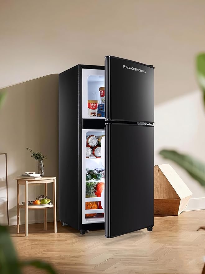 3.5 Cu.Ft Compact Refrigerator with Freezer, Mini Fridge with 2 Doors for Office, Kitchen, Dorm and Bedroom, Small Fridge with 7 Level Temp Adjustable Thermostat, Black