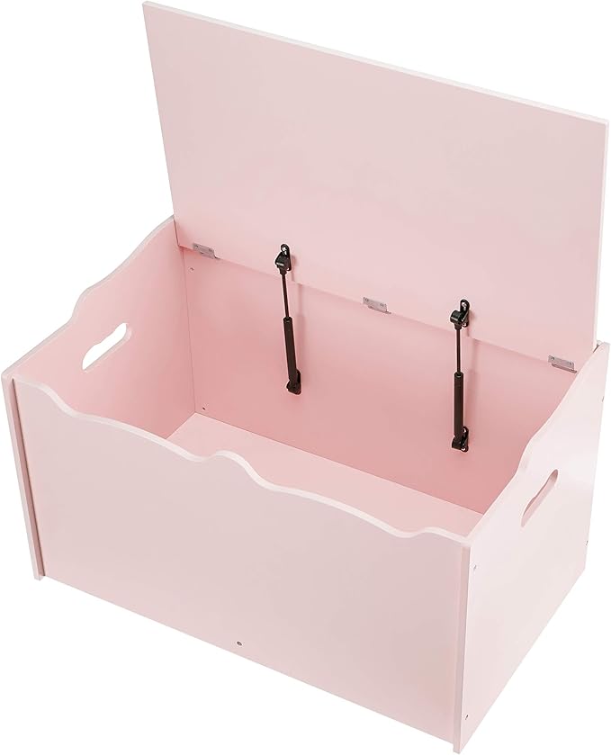 Amazon Basics Kids Toy Box, Wooden Organizer Storage Chest, Pink, 30" x 18" x 19"